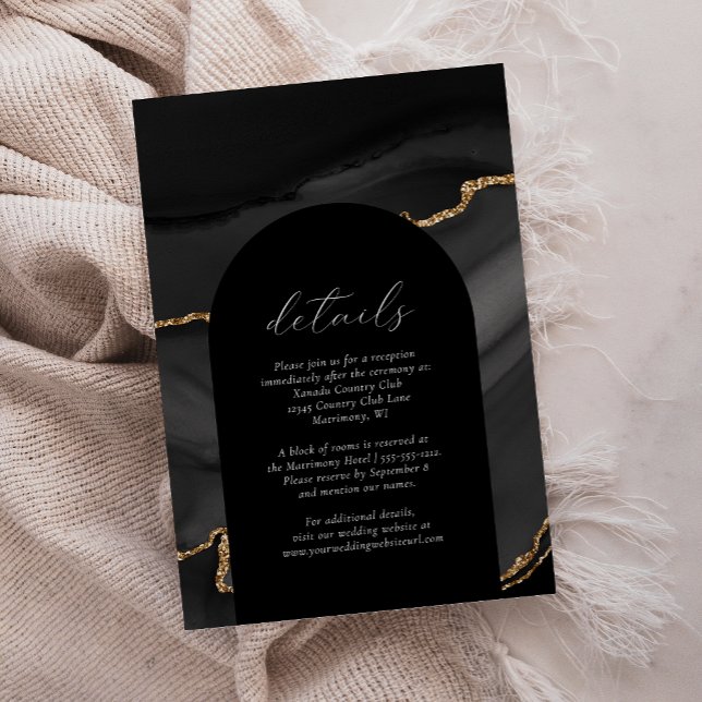 Modern Black Gold Agate Arch Wedding Details Enclosure Card (Creator Uploaded)