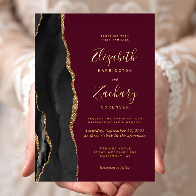 Modern Black Gold Agate Burgundy Wedding (Creator Uploaded)