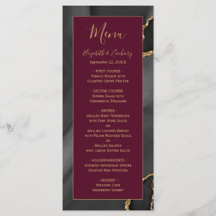 Modern Black Gold Agate Burgundy Wedding Menu