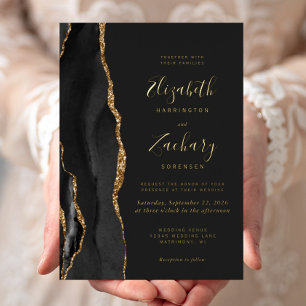 Modern Black Gold Agate Dark Wedding