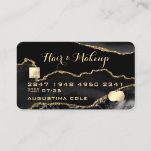 Modern Black Gold Agate Marble Faux Credit Card