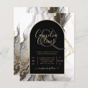 Modern Black Gold Agate Marble Glitter Wedding