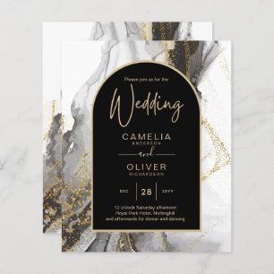 Modern Black Gold Agate Marble Glitter Wedding