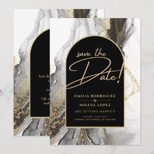Modern Black Gold Agate Marble Glitter Wedding Invitation