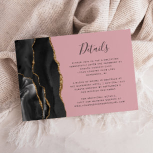 Modern Black Gold Agate Pink Wedding Details Enclosure Card