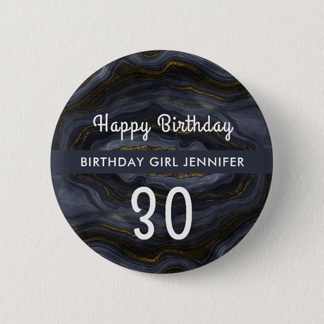 Modern Black & Gold Agate Stone Abstract Birthday 6 Cm Round Badge (Front)