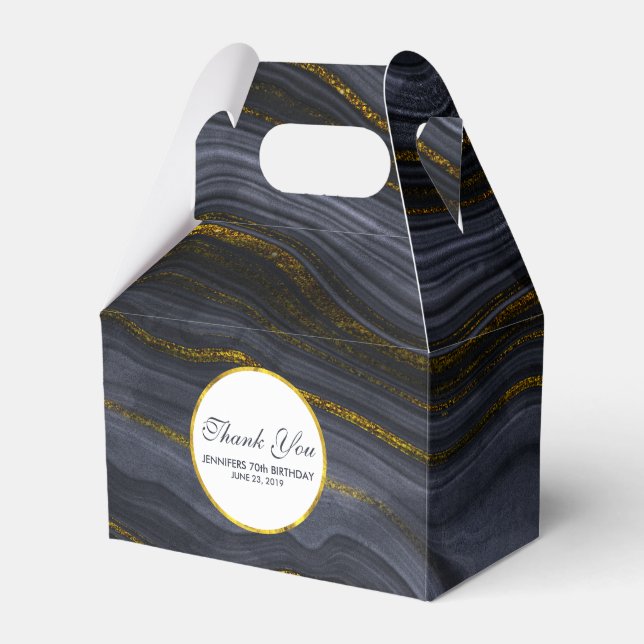 Modern Black & Gold Agate Stone Abstract Birthday Favour Box (Front Side)