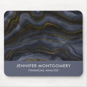 Modern Black & Gold Agate Stone Abstract Mouse Mat