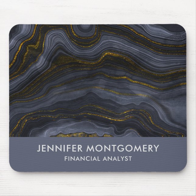 Modern Black & Gold Agate Stone Abstract Mouse Mat (Front)