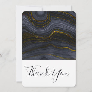 Modern Black & Gold Agate Stone Abstract Thank You Card