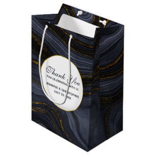 Modern Black & Gold Agate Stone Abstract Wedding Medium Gift Bag