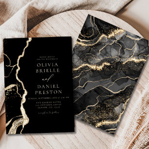 Modern Black Gold Agate Wedding Elegant Invitation
