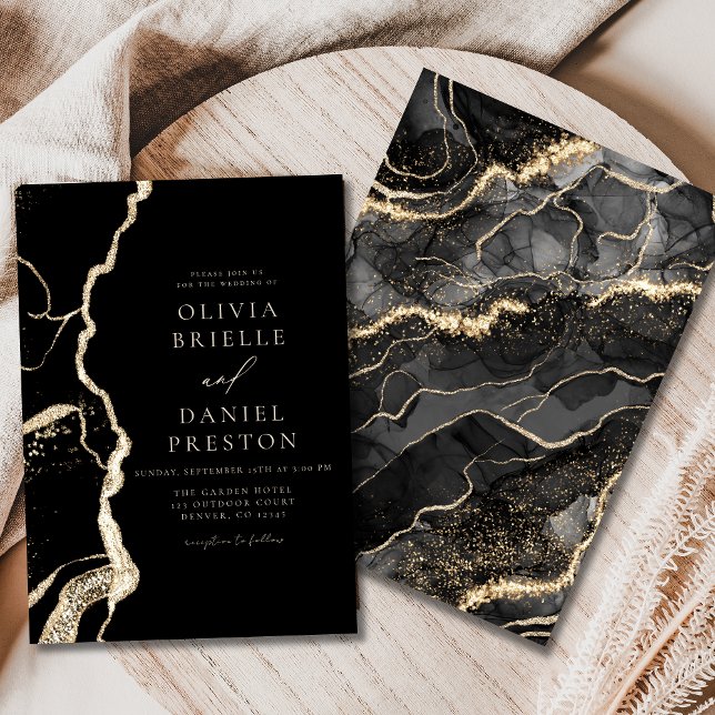 Modern Black Gold Agate Wedding Elegant Invitation (Creator Uploaded)