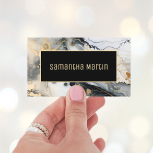 Modern Black Gold Alcohol Ink Business Card