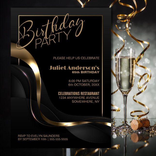 Modern Black Gold Any Age Birthday Party Invitation (Creator Uploaded)