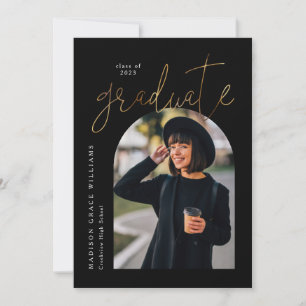 Modern Black Gold Arch Graduation Announcement