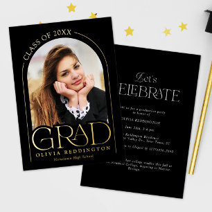 Modern Black Gold Arch Photo Graduation Party