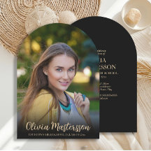 Modern Black Gold Arch Photo Graduation Party