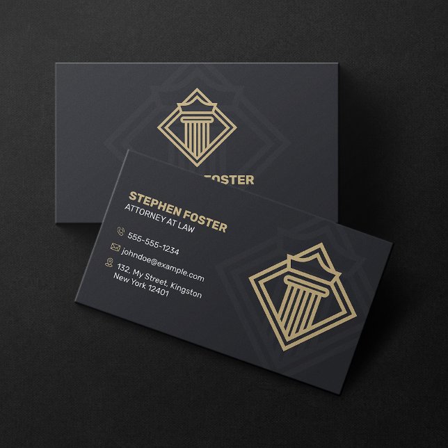 Modern Black Gold Attorney at Law, Notary, Lawyer Business Card (Creator Uploaded)