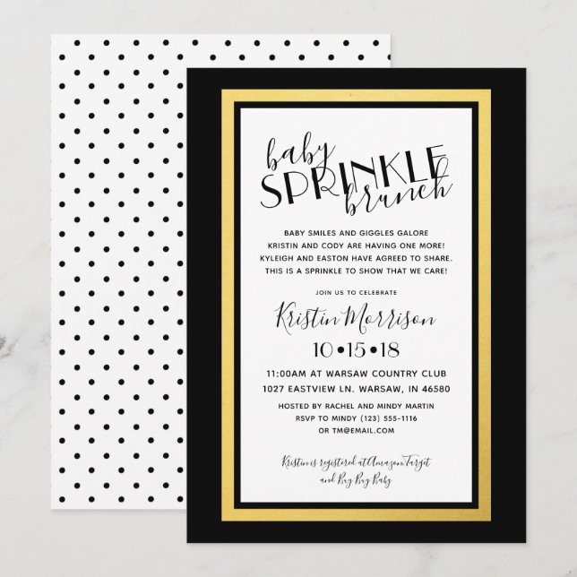 Modern Black Gold Baby Sprinkle Invitation (Front/Back)