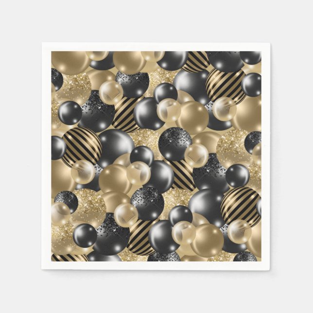 Modern Black Gold Balloon 50th Birthday Napkin (Front)