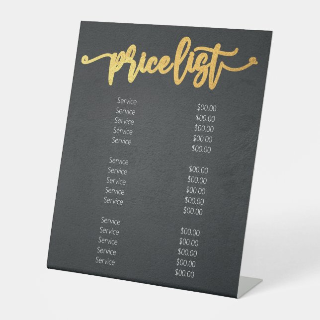 Modern Black Gold Beauty Salon Price List Pedestal Sign (Front)