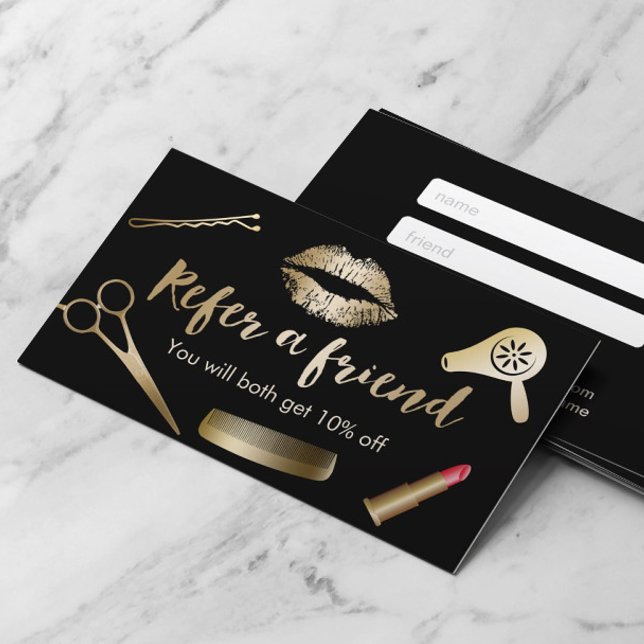 Modern Black & Gold Beauty Salon Referral Card (Creator Uploaded)