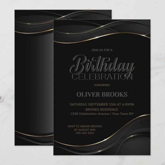 Modern Black Gold Birthday Celebration Invitation (Front/Back)