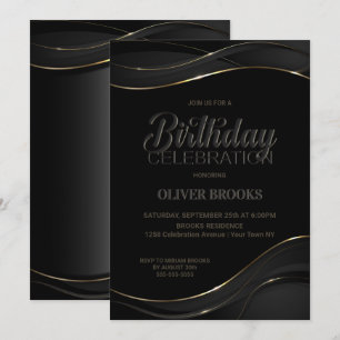 Modern Black Gold Birthday Celebration Invitation
