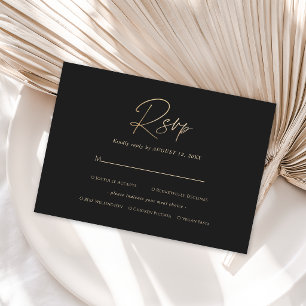 Modern Black Gold Birthday RSVP Card, Meal Choice Card