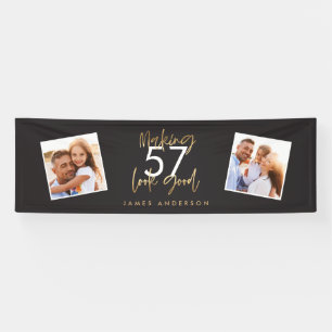 Modern black gold birthday simple elegant script b banner