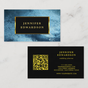 Modern black gold blue ice QR code professional Business Card