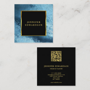 Modern black gold blue ice QR code professional Square Business Card