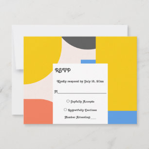 Modern Black Gold Blue Orange Abstract Wedding RSVP Card