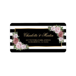 Modern Black Gold Blush Pink Floral Label