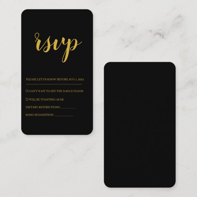 Modern Black & Gold Bold Wedding Rsvp Card (Front/Back)