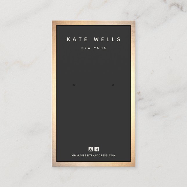 Modern Black Gold Border Earring Display Holder Business Card (Front)