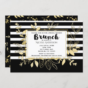 Modern Black Gold Botanical Glamour Bridal BRUNCH Invitation