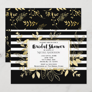 Modern Black Gold Botanical Glamour Bridal Shower Invitation