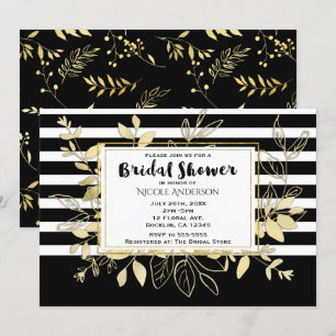 Modern Black Gold Botanical Glamour Bridal Shower Invitation