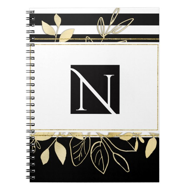 Modern Black Gold Botanical Glamour Chic Elegant Notebook (Front)