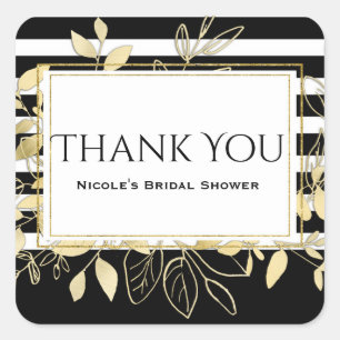 Modern Black Gold Botanical Glamour Chic Favour Square Sticker