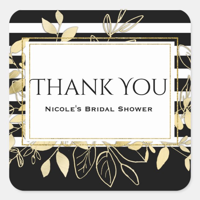 Modern Black Gold Botanical Glamour Chic Favour Square Sticker (Front)