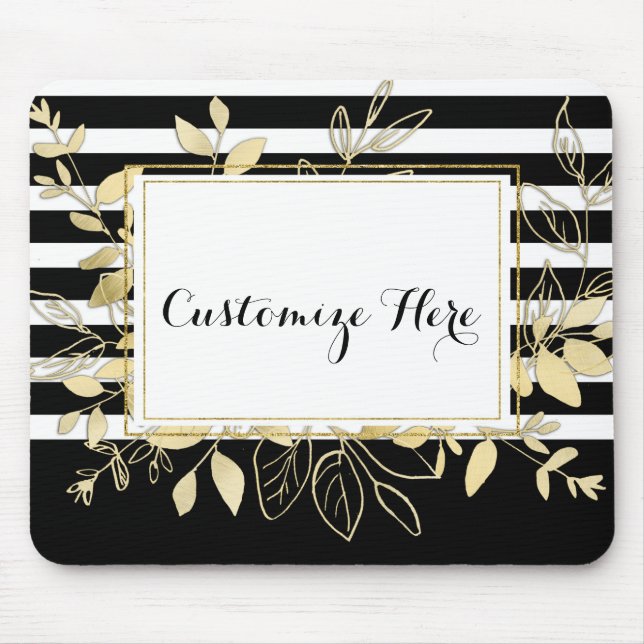 Modern Black Gold Botanical Leaves Glamour Chic Mouse Mat (Front)