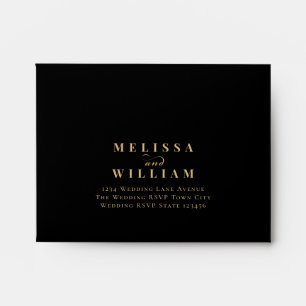 Modern Black Gold Bride & Groom RSVP Address Envelope