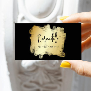 Modern Black Gold Brush Strokes Business Card