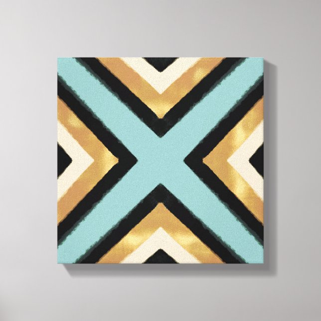 Modern Black Gold Brushstrokes Mint Geometric Canvas Print (Front)