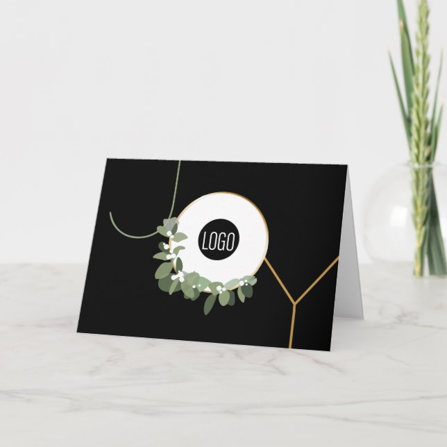 Modern Black Gold Business Logo Corporate Xmas Holiday Card (Front)