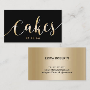 Modern Black & Gold Cake Pastry Chef Bakery Business Card