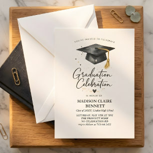 Modern Black & Gold Calligraphy Graduation Party  Invitation